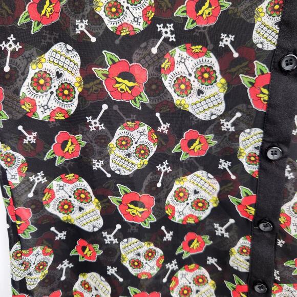 Hot Topic Skull & Roses Sheer Buttoned Down Tank Top Women's M - Picture 5 of 6